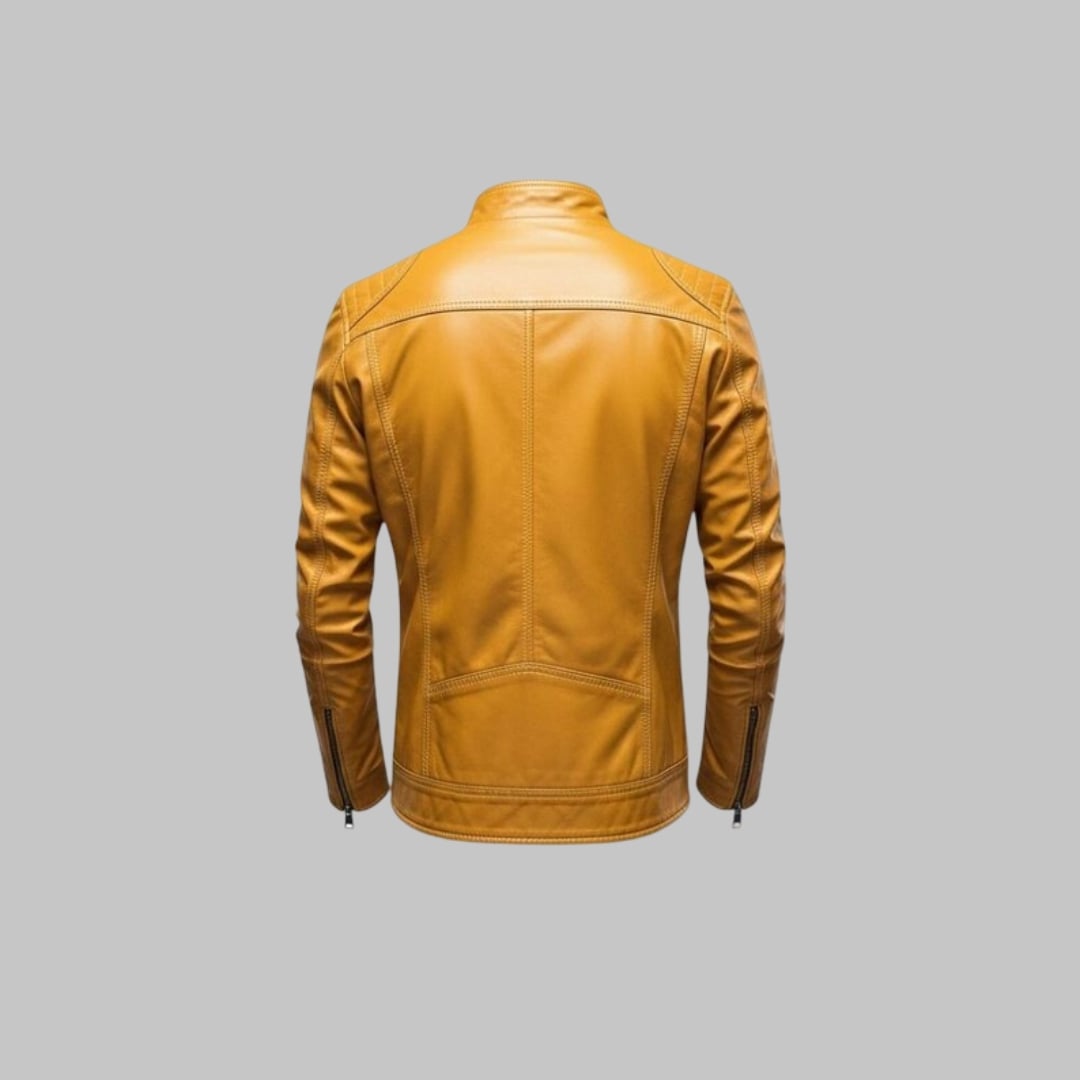 Men’s Yellow Leather Jacket Handmade Custom Fit Genuine Leather