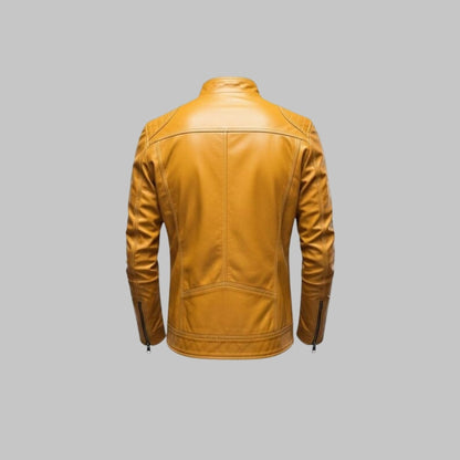 Men’s Yellow Leather Jacket Handmade Custom Fit Genuine Leather