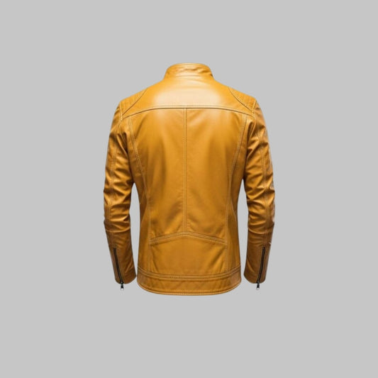 Men’s Yellow Leather Jacket Handmade Custom Fit Genuine Leather