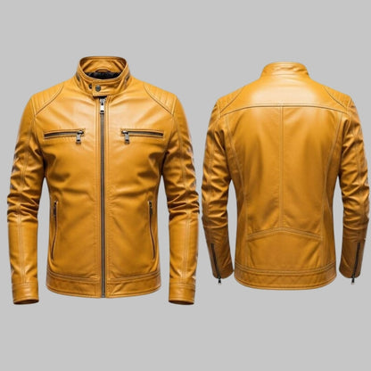 Men’s Yellow Leather Jacket Handmade Custom Fit Genuine Leather
