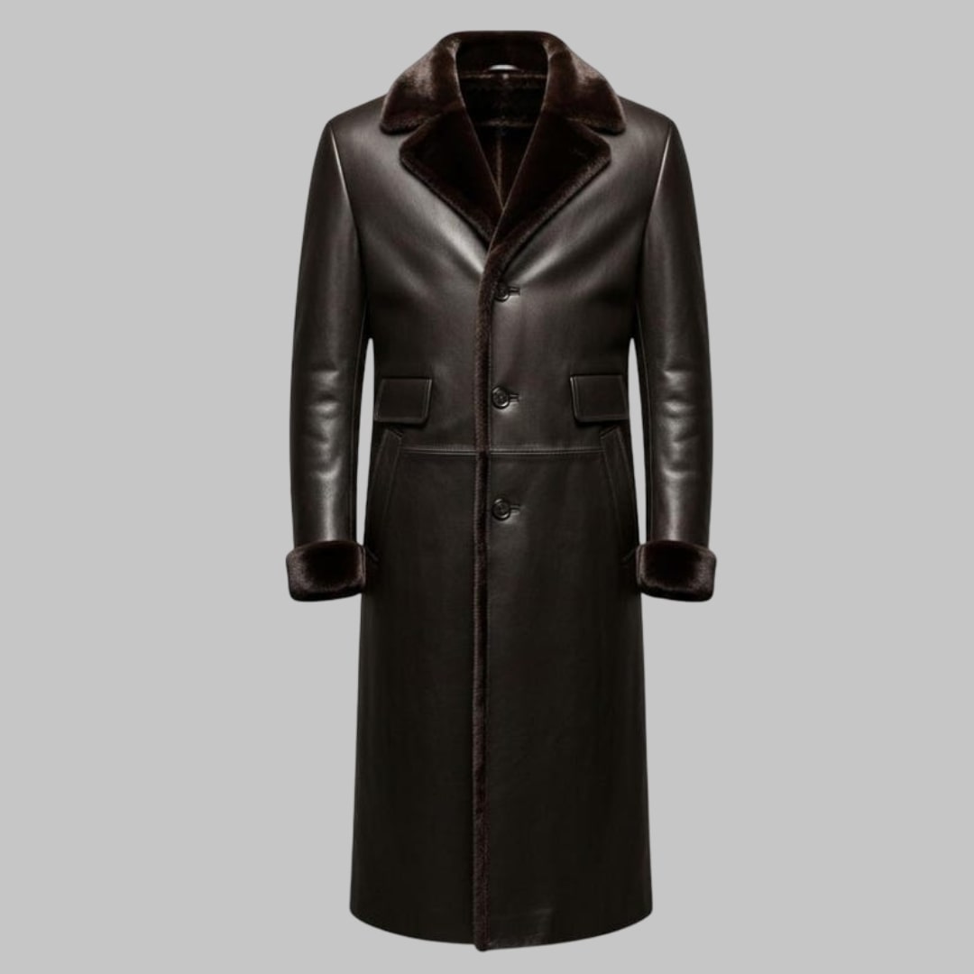 Vintage Genuine Leather Shearling Lined Trench Coat