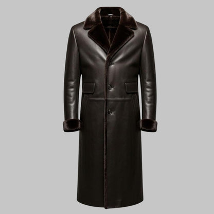 Vintage Genuine Leather Shearling Lined Trench Coat