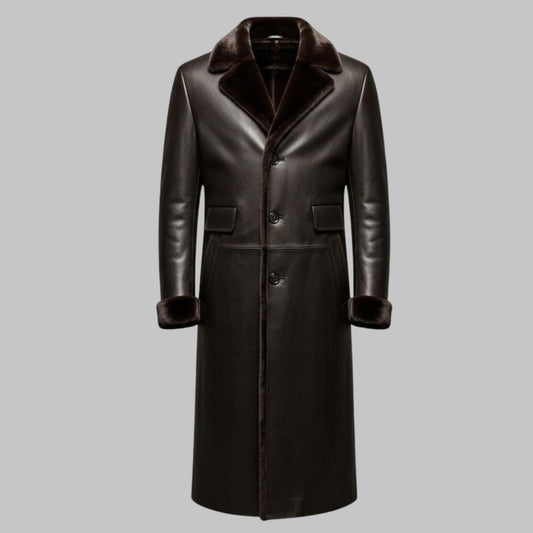 Vintage Genuine Leather Shearling Lined Trench Coat