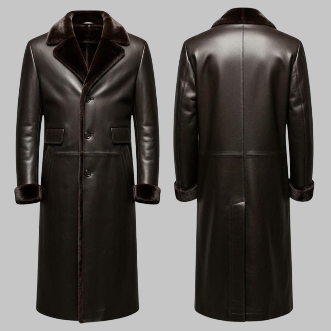 Vintage Genuine Leather Shearling Lined Trench Coat