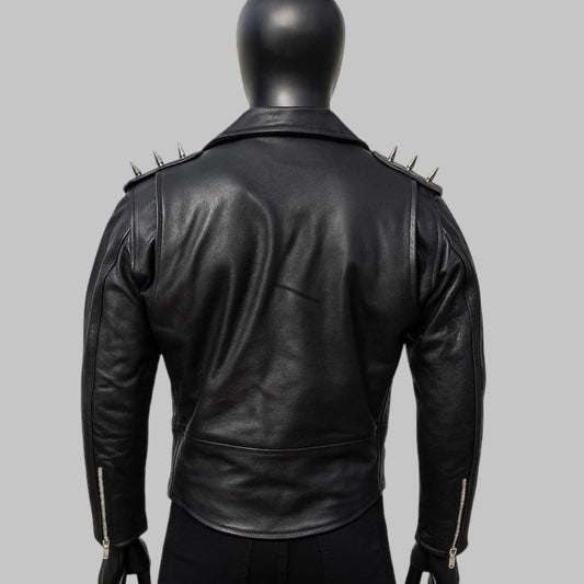 Men Spiked Leather Biker Jacket Steampunk Motorcycle Style