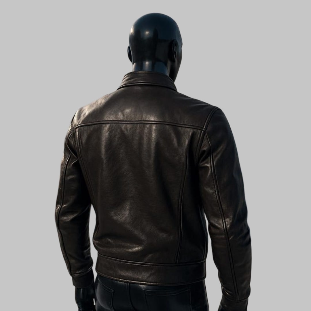 Men Handmade Black Cowhide Leather Trucker Jacket