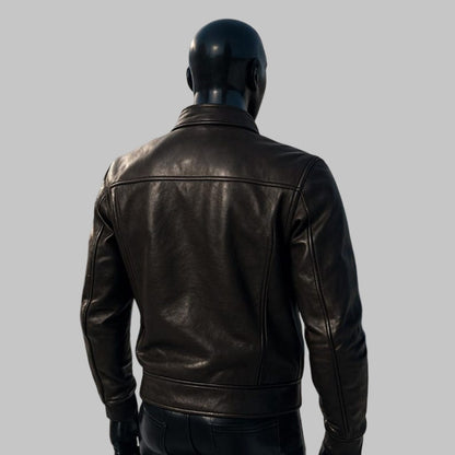 Men Handmade Black Cowhide Leather Trucker Jacket