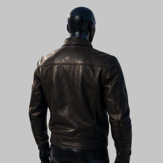 Men Handmade Black Cowhide Leather Trucker Jacket