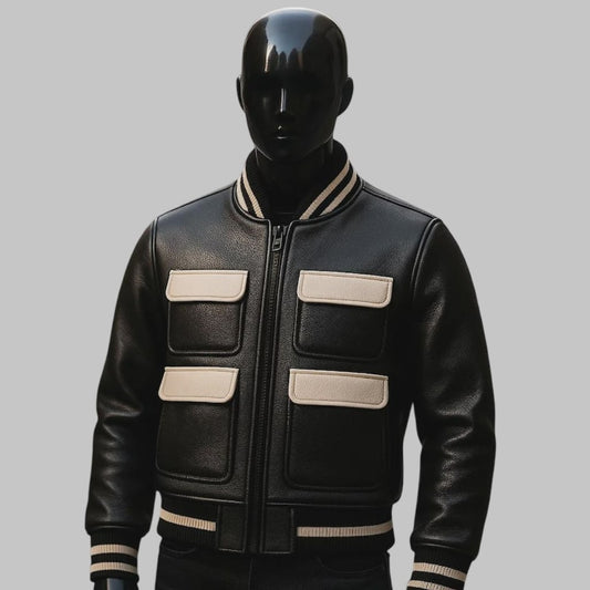 Men Handmade Lambskin Leather Biker Jacket