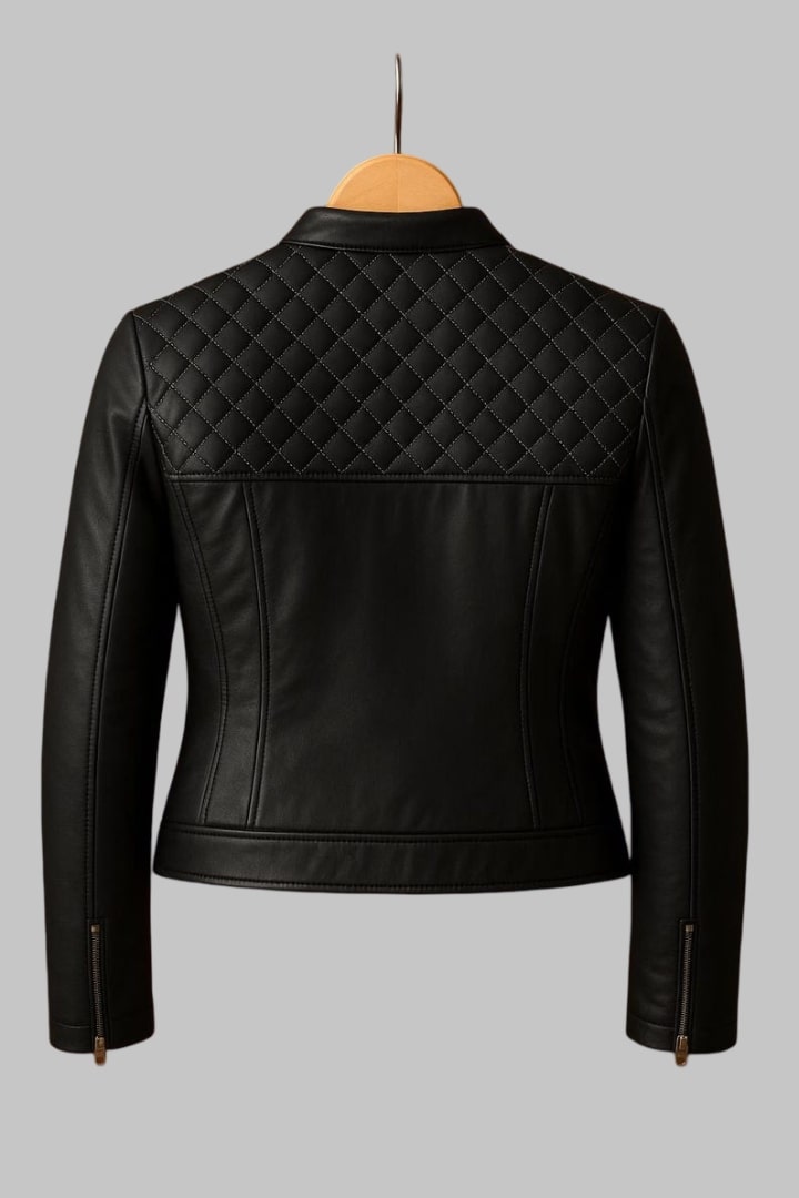 Women Handmade Sheepskin Leather Biker Jacket Slim Fit