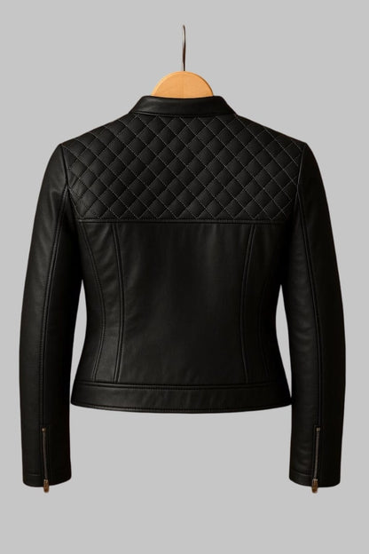 Women Handmade Sheepskin Leather Biker Jacket Slim Fit