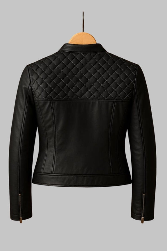 Women Handmade Sheepskin Leather Biker Jacket Slim Fit
