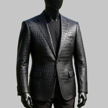 Men Crocodile Embossed Leather Blazer Luxury Jacket