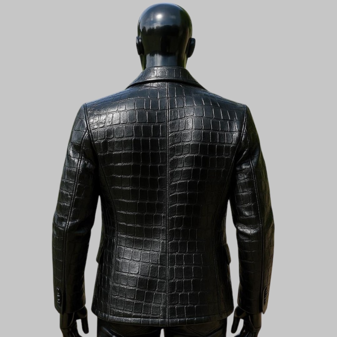 Men Crocodile Embossed Leather Blazer Luxury Jacket