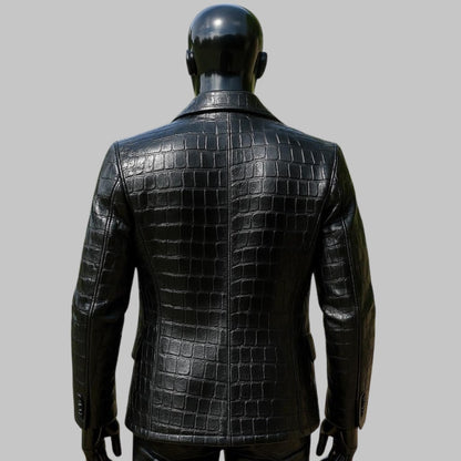Men Crocodile Embossed Leather Blazer Luxury Jacket