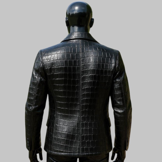Men Crocodile Embossed Leather Blazer Luxury Jacket