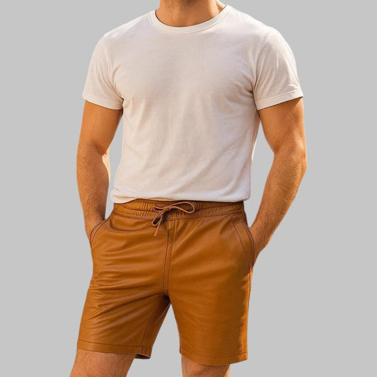 Men Handmade Lambskin Leather Shorts Modern Fit