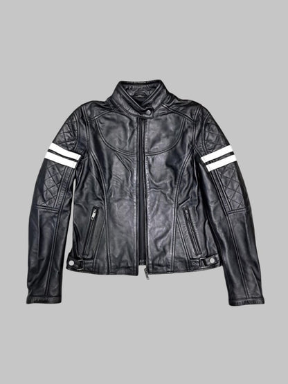 Women Handmade Black Biker Leather Jacket Slim Fit