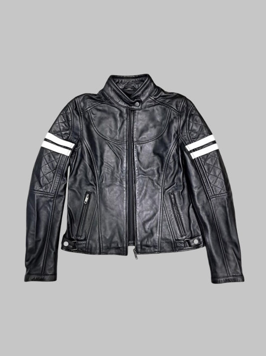 Women Handmade Black Biker Leather Jacket Slim Fit