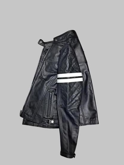 Women Handmade Black Biker Leather Jacket Slim Fit