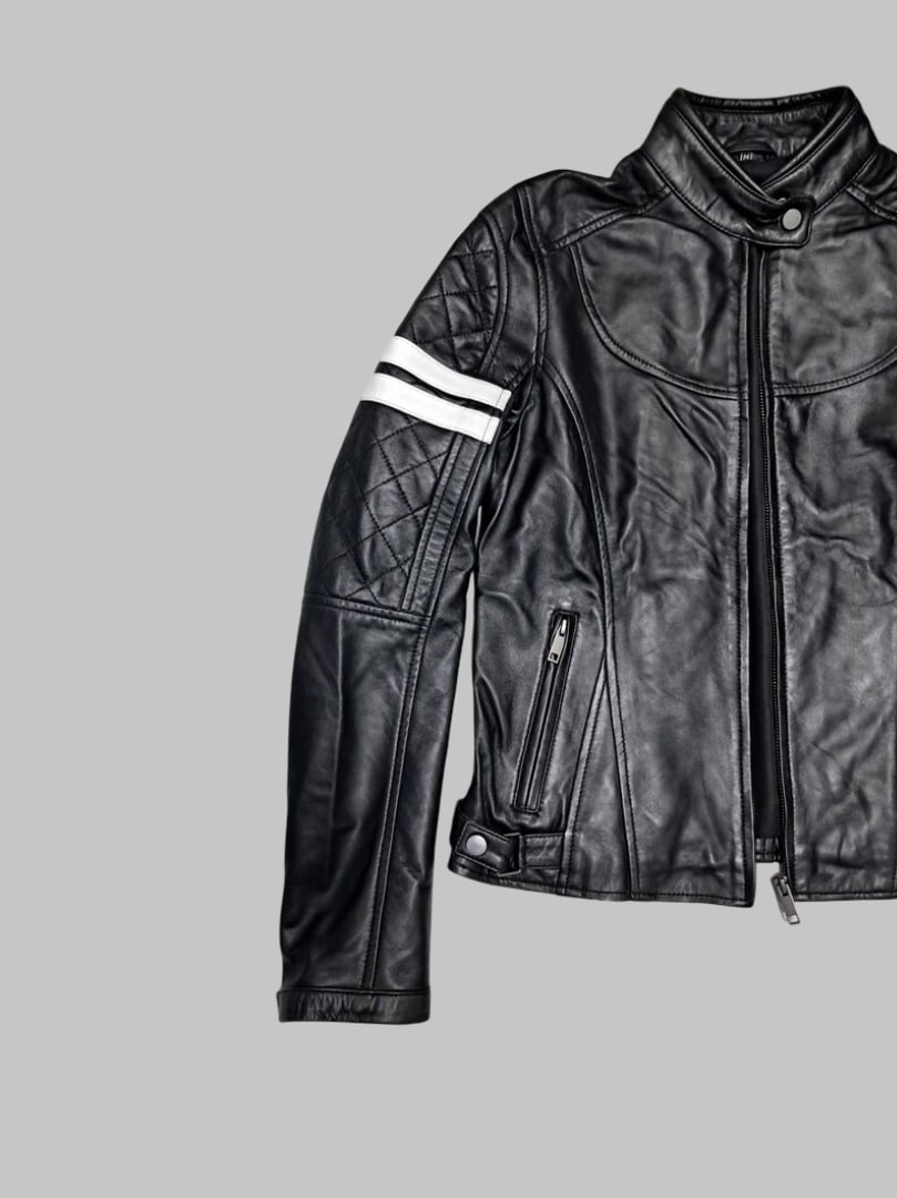 Women Handmade Black Biker Leather Jacket Slim Fit