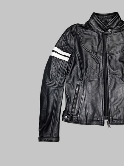 Women Handmade Black Biker Leather Jacket Slim Fit
