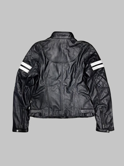 Women Handmade Black Biker Leather Jacket Slim Fit
