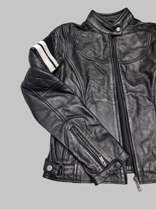 Women Handmade Black Biker Leather Jacket Slim Fit