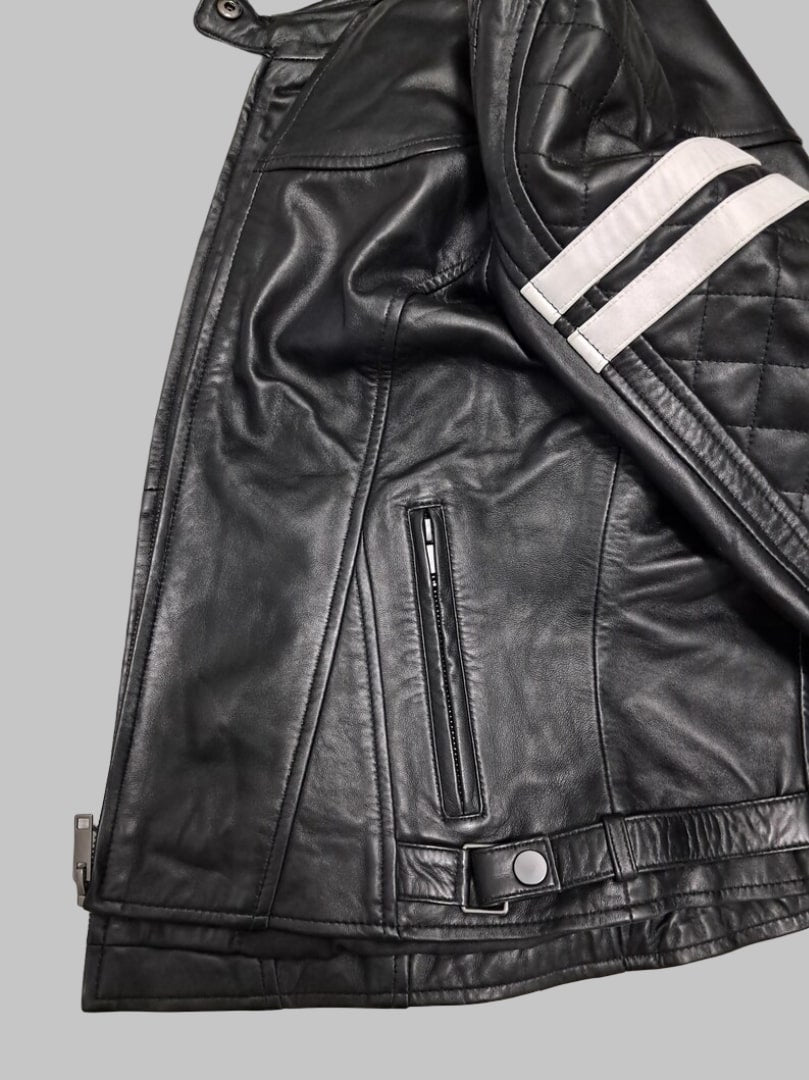 Women Handmade Black Biker Leather Jacket Slim Fit