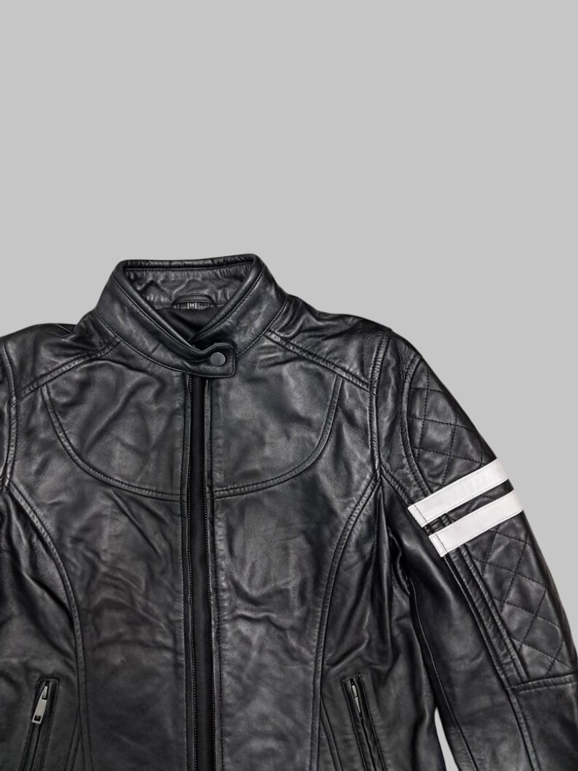 Women Handmade Black Biker Leather Jacket Slim Fit