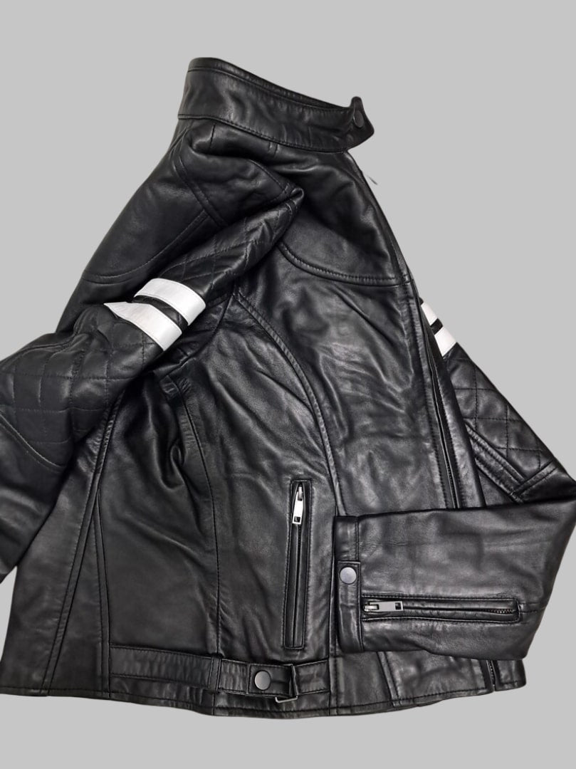 Women Handmade Black Biker Leather Jacket Slim Fit