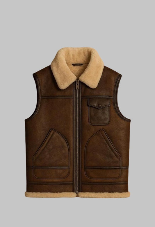 Men Sheepskin Leather Shearling Vest Bodywarmer