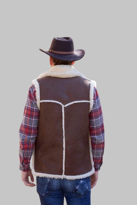 Men Sheepskin Leather Shearling Vest Genuine Fur Gilet