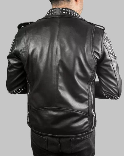 Studded Leather Biker Jacket Men’s Genuine Cowhide Motorcycle Coat
