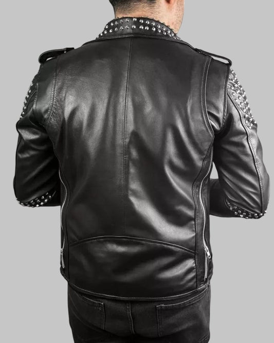 Studded Leather Biker Jacket Men’s Genuine Cowhide Motorcycle Coat