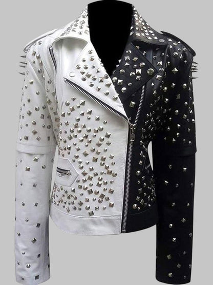 Women’s Studded Leather Motorcycle Jacket Handmade Punk Biker Style