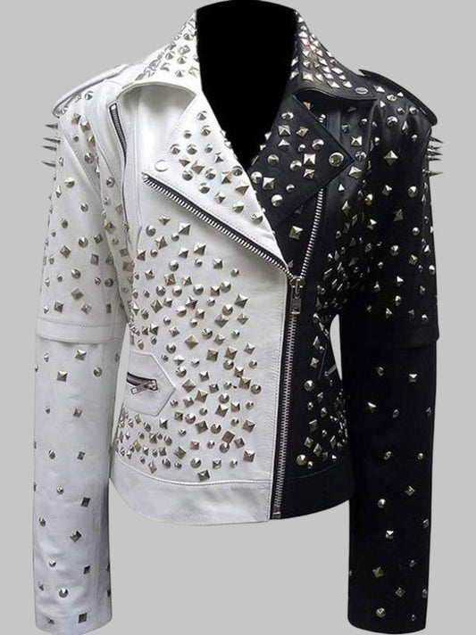 Women’s Studded Leather Motorcycle Jacket Handmade Punk Biker Style