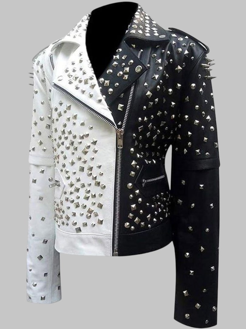 Women’s Studded Leather Motorcycle Jacket Handmade Punk Biker Style
