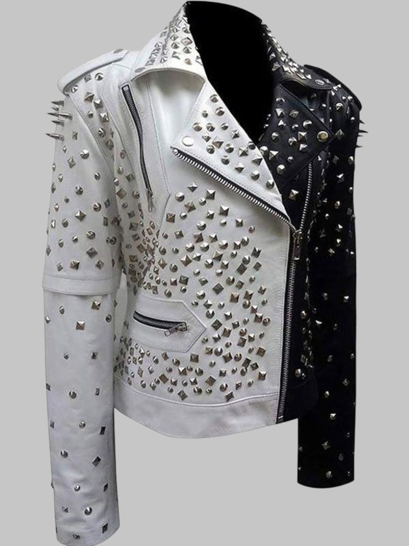 Women’s Studded Leather Motorcycle Jacket Handmade Punk Biker Style
