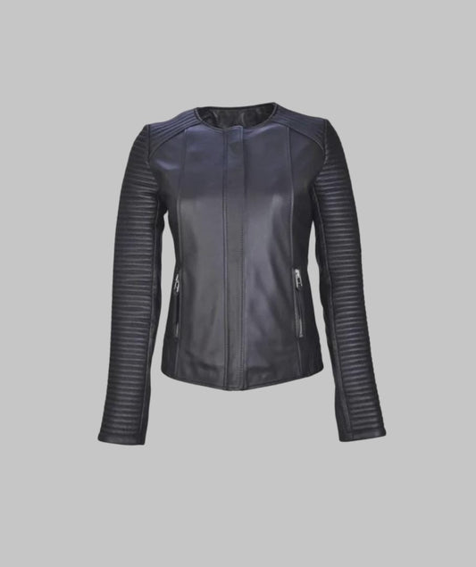 Women’s Black Sheepskin Leather Jacket Slim Fit Biker Moto Style