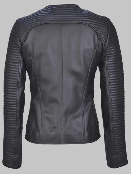 Women’s Black Sheepskin Leather Jacket Slim Fit Biker Moto Style