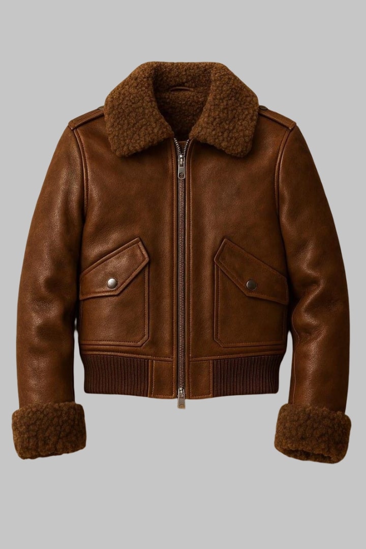 Genuine Sheepskin Shearling Leather Bomber Jacket