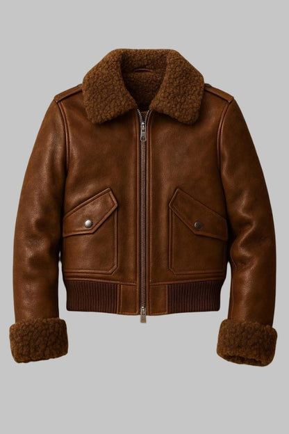 Genuine Sheepskin Shearling Leather Bomber Jacket