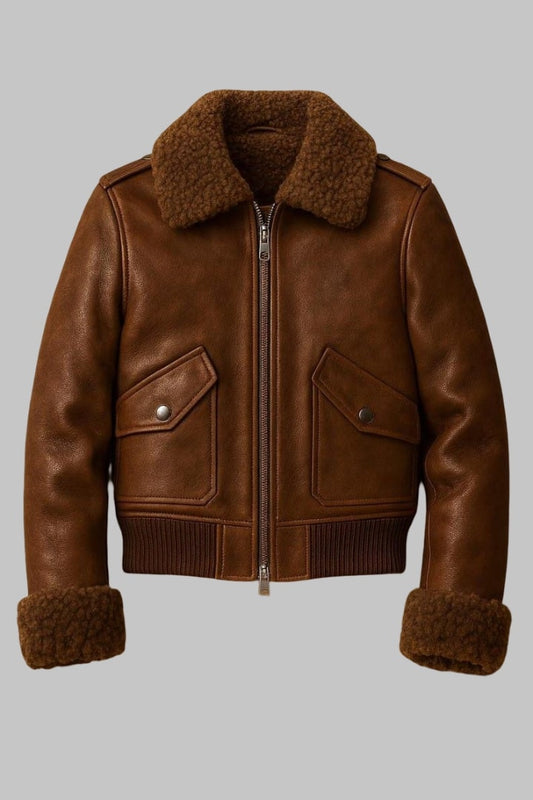 Genuine Sheepskin Shearling Leather Bomber Jacket