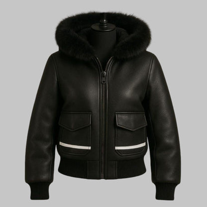 Handmade Fur Lined Leather Bomber Jacket for Women