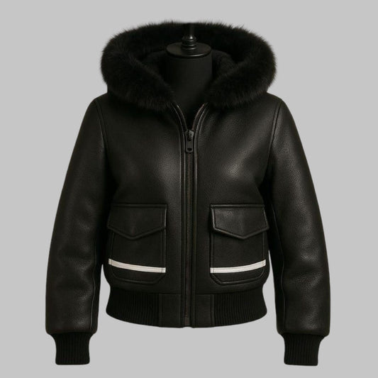 Handmade Fur Lined Leather Bomber Jacket for Women