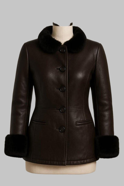 Handcrafted Sheepskin Fur Lined Leather Bomber Jacket for Women
