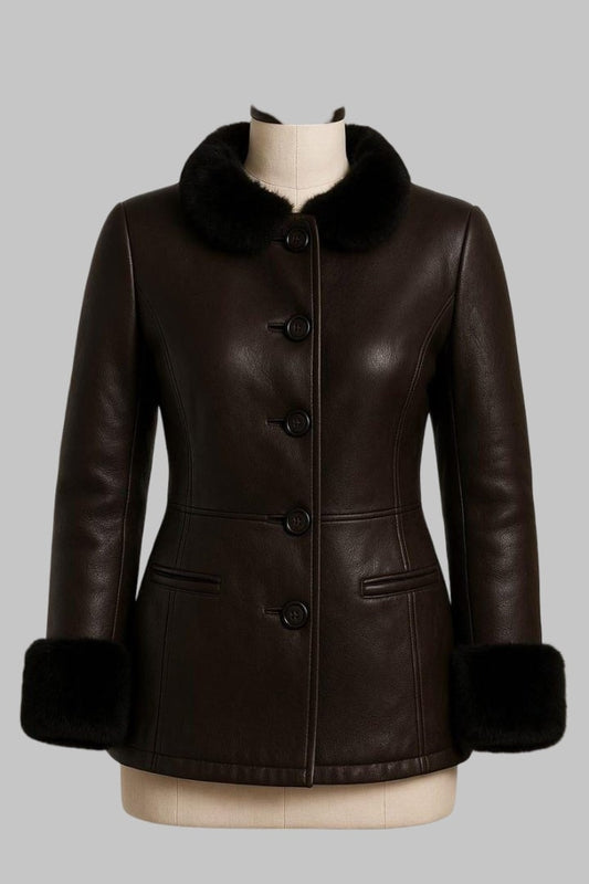 Handcrafted Sheepskin Fur Lined Leather Bomber Jacket for Women
