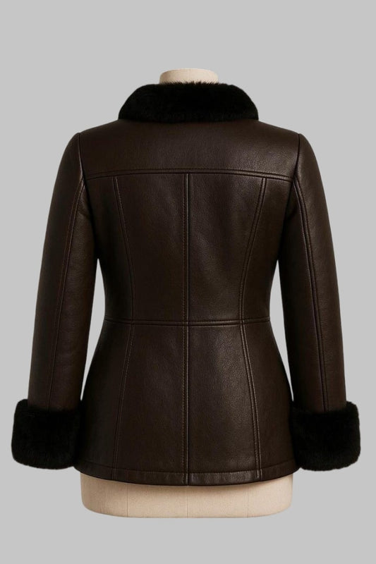 Handcrafted Sheepskin Fur Lined Leather Bomber Jacket for Women