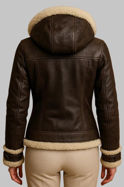 Women Shearling Fur Lined Leather Bomber Jacket